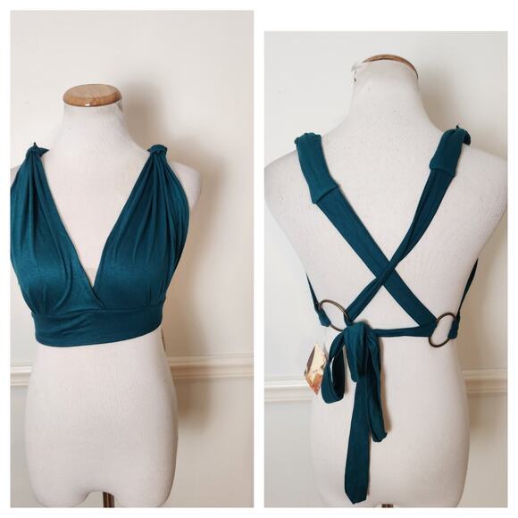 New Culture Shop Crop Top One Size Womens Blue Green Boho Tie Back Hippie Beach - Picture 1 of 9